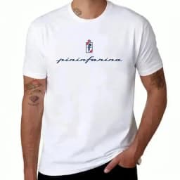 Men's 100% Cotton Pininfarina Logo Print Crew Neck T-Shirt, Casual Breathable Short Sleeve Top for Daily Wear