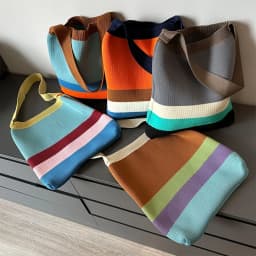 New Rainbow-Colored Knit Bag Korean-Style Simple and Versatile Striped Handbag Shoulder Tote Bag Large Capacity Women's Bag