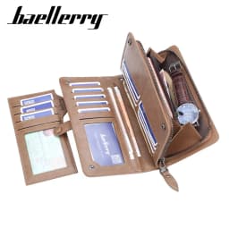 Baellerry Retro Men's Long Wallet Multifunctional Card Holder Mobile Phone Bag High Quality Card Storage Organizer