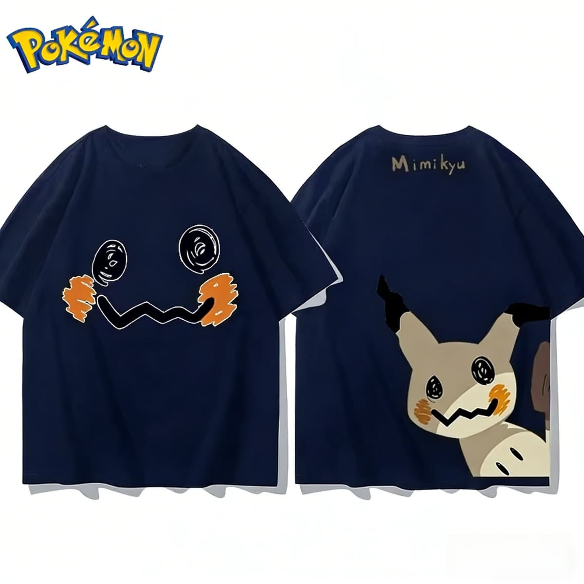 Bandai Pokémon Mimikyu Front and Rear Printed T-shirt Men's/Women's Summer New Harajuku Loose Casual Versatile Short-sleeved Top