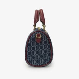 CH Womens Denim Monogram Boston Bag Leather Trim Lock Detail Crossbody Handbag Fashion Top Handle Bag