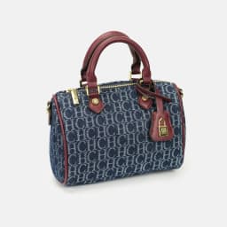 CH Womens Denim Monogram Boston Bag Leather Trim Lock Detail Crossbody Handbag Fashion Top Handle Bag