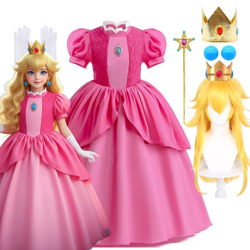 2026 Peach Dresses For Girls Cosplay Princess Costume Clothes Party Halloween Carnival Birthday Dress Kids Vestidos 2-10Yrs