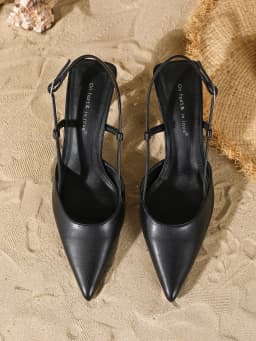 Women's Black Pointed Toe SlingbackHeels, Elegant Faux Leather Stiletto Pumpswith Adjustable Ankle Strap, ComfortableOffice Work