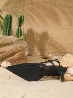 Women's Black Pointed Toe SlingbackHeels, Elegant Faux Leather Stiletto Pumpswith Adjustable Ankle Strap, ComfortableOffice Work