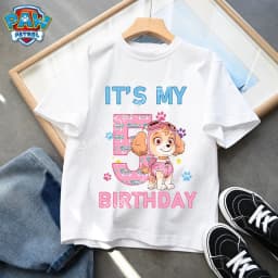 Paw Patrol Kids Clothes Cartoon Anime Skye Clothing Crew Neck Girls Baby Skin-friendly Breathable White T-Shirt Birthday Gift