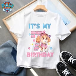Paw Patrol Kids Clothes Cartoon Anime Skye Clothing Crew Neck Girls Baby Skin-friendly Breathable White T-Shirt Birthday Gift