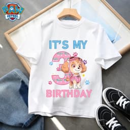 Paw Patrol Kids Clothes Cartoon Anime Skye Clothing Crew Neck Girls Baby Skin-friendly Breathable White T-Shirt Birthday Gift