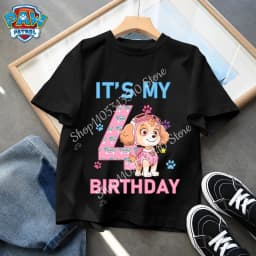 Paw Patrol Kids Clothes Cartoon Anime Skye Clothing Crew Neck Girls Baby Skin-friendly Breathable White T-Shirt Birthday Gift