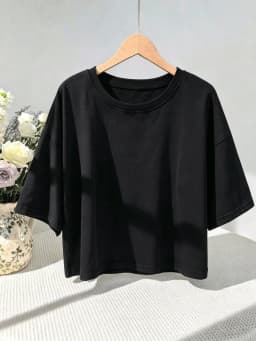 2PCS Black White Color Solid Crop Women's T Shirt Summer Cotton Short Sleeves Oversized Fashion Tee Top Casual Crewneck T-Shirt