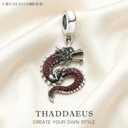 Rose Red Stone Dragon Charms Pendant European Lucky Jewelry For Ladies & Men New Pure 925 Sterling Silver Vitnage Gift