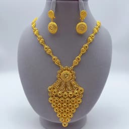 Indian 24K Gold Plated Big Floral Necklace Earrings Jewelry Set For Women African Dubai Bridal Wedding Party Gift Jewellery
