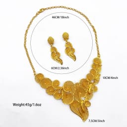 Indian 24K Gold Plated Big Floral Necklace Earrings Jewelry Set For Women African Dubai Bridal Wedding Party Gift Jewellery