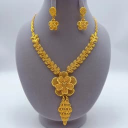 Indian 24K Gold Plated Big Floral Necklace Earrings Jewelry Set For Women African Dubai Bridal Wedding Party Gift Jewellery