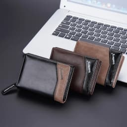 1Pcs/Baellerry Men's Pu Leather Wallet, Large Capacity Multi-Card Slot Zipper 80% off Wallet, with Id Window and Coin Pocket, Ideal Gift for Men