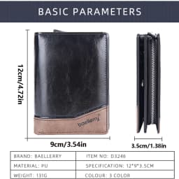 1Pcs/Baellerry Men's Pu Leather Wallet, Large Capacity Multi-Card Slot Zipper 80% off Wallet, with Id Window and Coin Pocket, Ideal Gift for Men