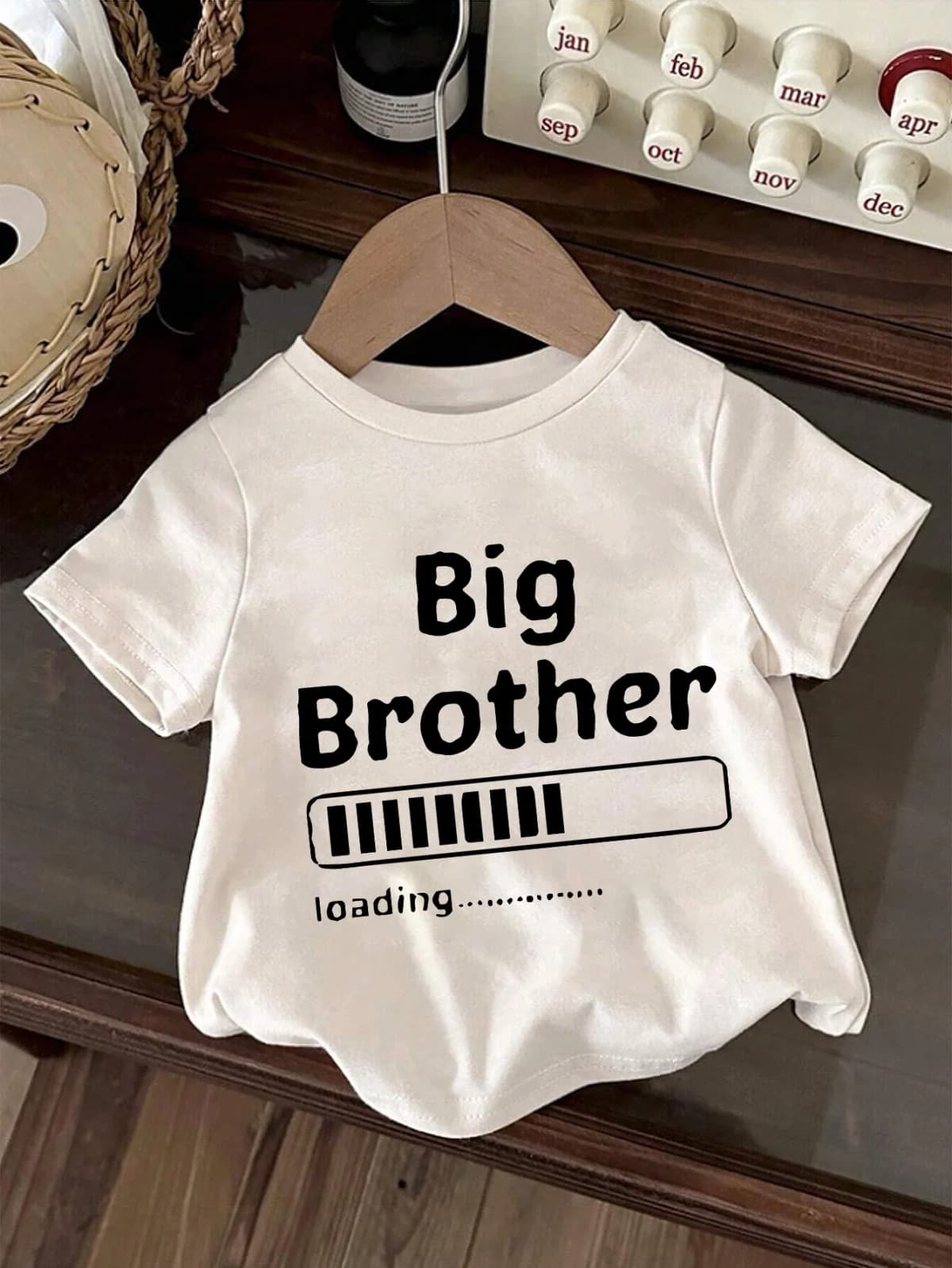 Cute and Fun Kids' Clothing "Big Brother" Loading Graphic T-Shirt Creative Printed Short-sleeve Crewneck Tops for Boys