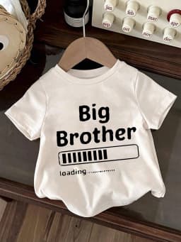 Cute and Fun Kids' Clothing "Big Brother" Loading Graphic T-Shirt Creative Printed Short-sleeve Crewneck Tops for Boys