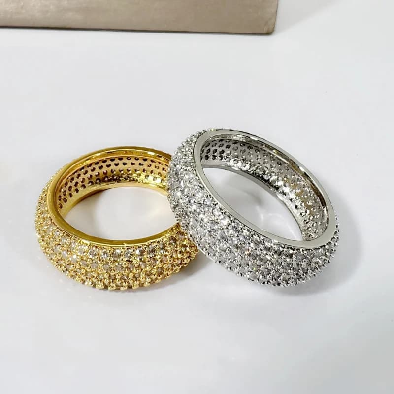 925 Sterling Silver Plated 18K Gold Diamond Ring Fashionable Decorative Dazzling Circular Ring