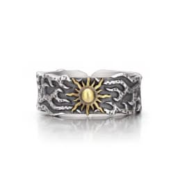 Buyee 925 Sterling Silver Male Ring Finger Elegant Golden Sun Open Ring for Man Fashion Unique Fine Jewelry Circle