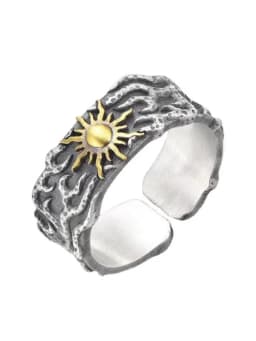 Buyee 925 Sterling Silver Male Ring Finger Elegant Golden Sun Open Ring for Man Fashion Unique Fine Jewelry Circle