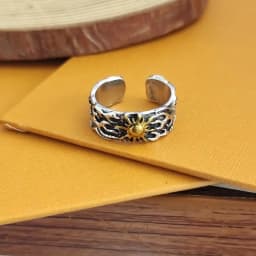 Buyee 925 Sterling Silver Male Ring Finger Elegant Golden Sun Open Ring for Man Fashion Unique Fine Jewelry Circle