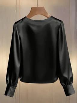 Spring and Summer French High-End Pearl Round Neck Satin Shirt Top
