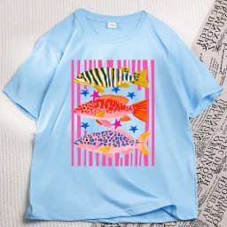 Preppy Fish Printed Tshirt Female Fishing T Shirt Summer Vacation Funny Beach T-shirt Casual Cotton Round Neck Woman Clothes