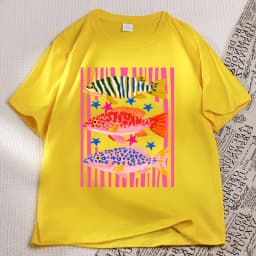Preppy Fish Printed Tshirt Female Fishing T Shirt Summer Vacation Funny Beach T-shirt Casual Cotton Round Neck Woman Clothes