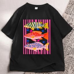 Preppy Fish Printed Tshirt Female Fishing T Shirt Summer Vacation Funny Beach T-shirt Casual Cotton Round Neck Woman Clothes