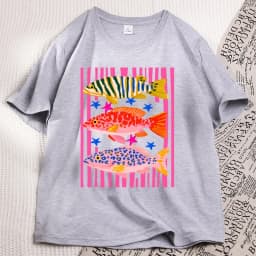 Preppy Fish Printed Tshirt Female Fishing T Shirt Summer Vacation Funny Beach T-shirt Casual Cotton Round Neck Woman Clothes