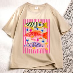 Preppy Fish Printed Tshirt Female Fishing T Shirt Summer Vacation Funny Beach T-shirt Casual Cotton Round Neck Woman Clothes
