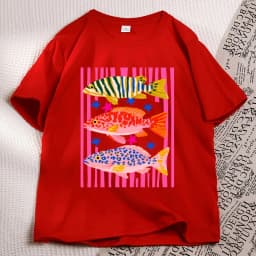 Preppy Fish Printed Tshirt Female Fishing T Shirt Summer Vacation Funny Beach T-shirt Casual Cotton Round Neck Woman Clothes