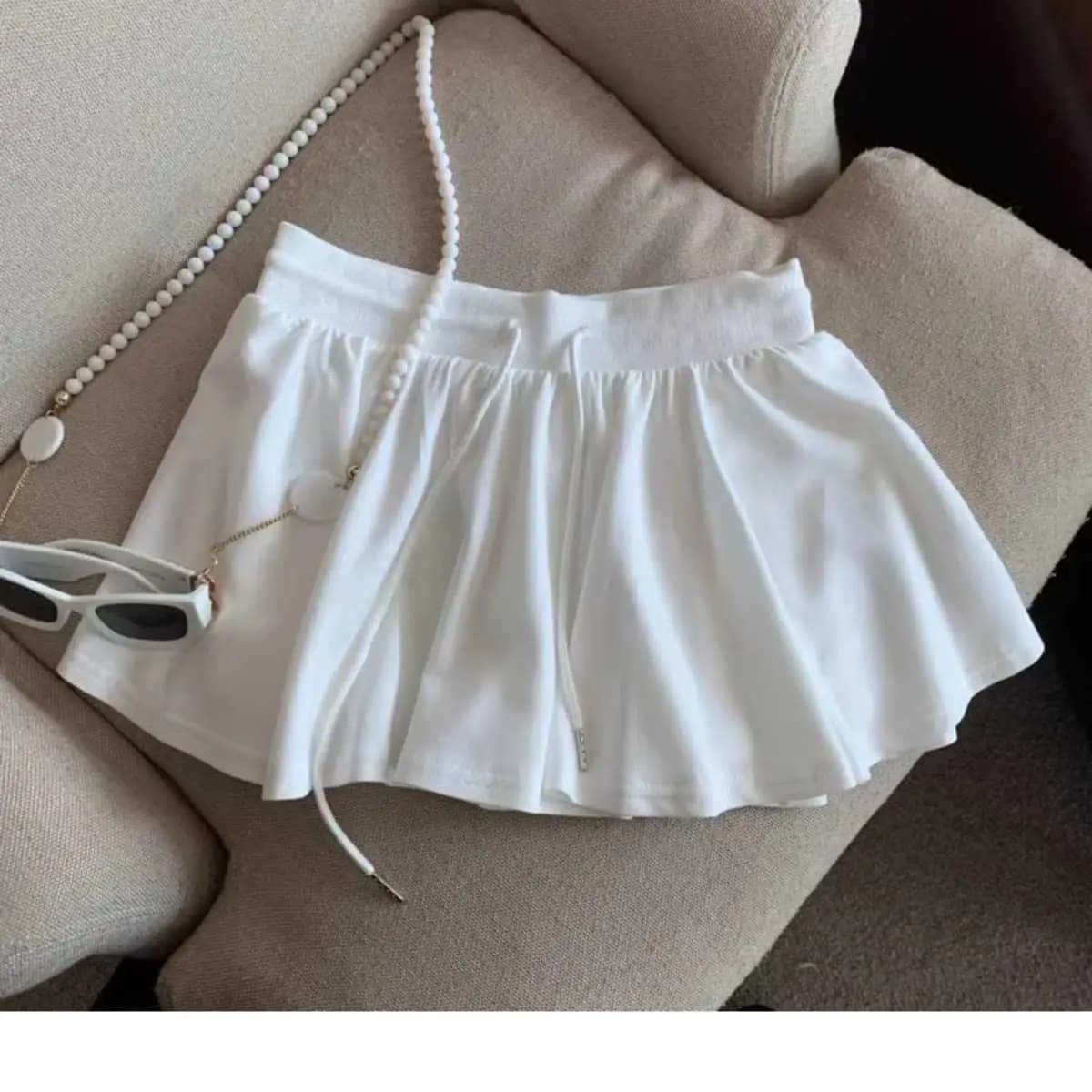 2025 Summer Women Ballet Drawstring High Waist A Line Skort Anti Exposure Slim Fit Casual All Match Fashion Streetwear Skorts
