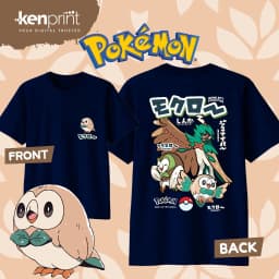 Bandai Pokémon Cartoon Rowlet Evolution 100% Cotton T-shirt Summer New Men/Women Fashionable Casual Harajuku Short Sleeved Top