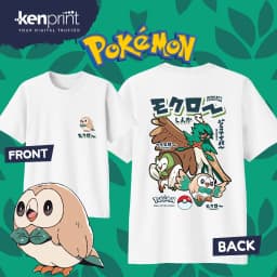 Bandai Pokémon Cartoon Rowlet Evolution 100% Cotton T-shirt Summer New Men/Women Fashionable Casual Harajuku Short Sleeved Top