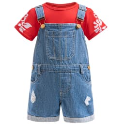 Summer Hawaii Girl Halloween Costume Lilo Print T-Shirt+Overalls 2Pcs Sets For Children Birthday Party Family Cosplay Costume