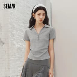 Semir Women Polo Shirt Short Length Ruched Slim Fit Standard Shoulder Cool Feeling 2026 Summer Temperament Versatile Fashion Top