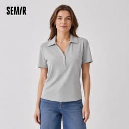 Semir Women Polo Shirt Short Length Ruched Slim Fit Standard Shoulder Cool Feeling 2026 Summer Temperament Versatile Fashion Top
