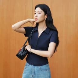 Semir Women Polo Shirt Short Length Ruched Slim Fit Standard Shoulder Cool Feeling 2026 Summer Temperament Versatile Fashion Top