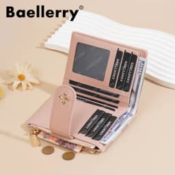 Baellerry Women's Diamond Patterned Checkered Short Wallet with Buckle Clasp Button Zipper Card Holder Ladies' Compact Organizer