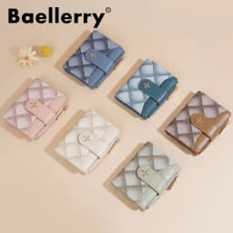Baellerry Women's Diamond Patterned Checkered Short Wallet with Buckle Clasp Button Zipper Card Holder Ladies' Compact Organizer