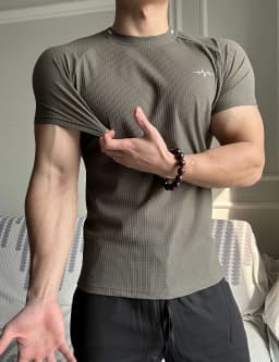 Men's Muscle Fit Short Sleeve T Shirt Waffle Fabric Round Neck Slim Fit Breathable Lightweight Workout Gym Casual Daily Sports T