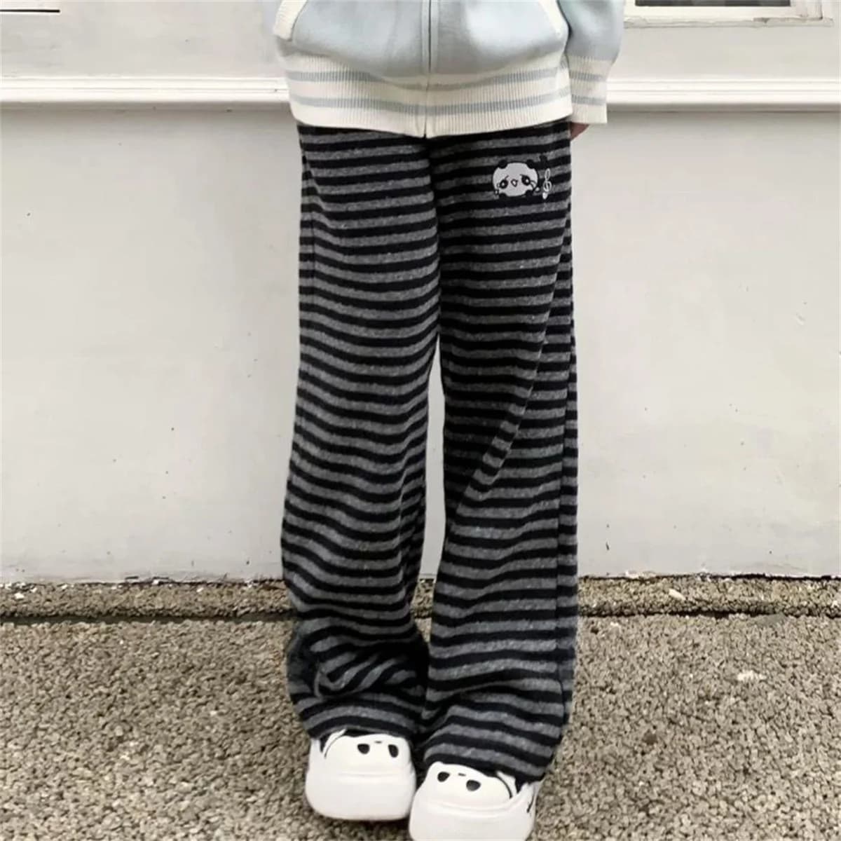 Women Panda Striped Pants Streetwear Harajuku Pantalones De Mujer Sweatpants Y2k Clothes Casual Japanese Kawaii