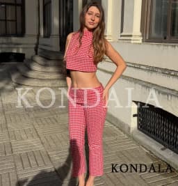 KONDALA Trendy Street Plaid Vest Set Women Chic Tank Top, Slim Capris Pants 2026 Spring Summer Fashion Holiday Casual Pants Set