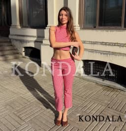 KONDALA Trendy Street Plaid Vest Set Women Chic Tank Top, Slim Capris Pants 2026 Spring Summer Fashion Holiday Casual Pants Set