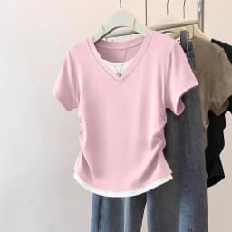 Women Summer Short Sleeved Top for Fashion Versatile Base Shirt Slim Fit Fake Two T-shirts Casual and Sexy Breathable and Cool