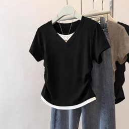 Women Summer Short Sleeved Top for Fashion Versatile Base Shirt Slim Fit Fake Two T-shirts Casual and Sexy Breathable and Cool