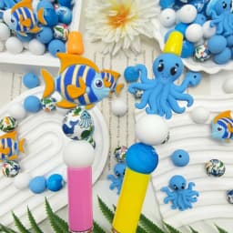 32Pcs Fish and Octopus Silicone Beads Set DIY Beaded Necklace Bracelet Decoration Pen Jewelry Pendant Etc. Holiday Birthday Gift