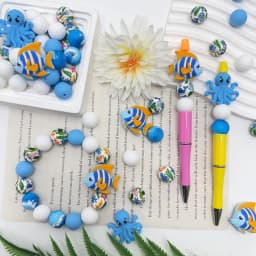 32Pcs Fish and Octopus Silicone Beads Set DIY Beaded Necklace Bracelet Decoration Pen Jewelry Pendant Etc. Holiday Birthday Gift
